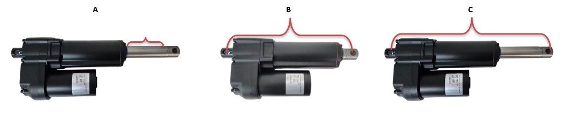 A powerful visual comparison of a LINACT-33P showing the difference between Installation Length vs Stroke
