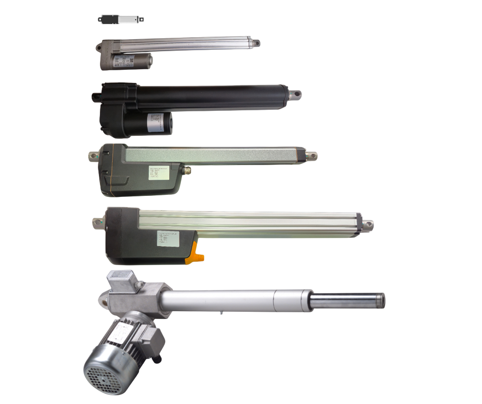 Full range of electric linear actuators from micro 12V units to heavy-duty industrial motors