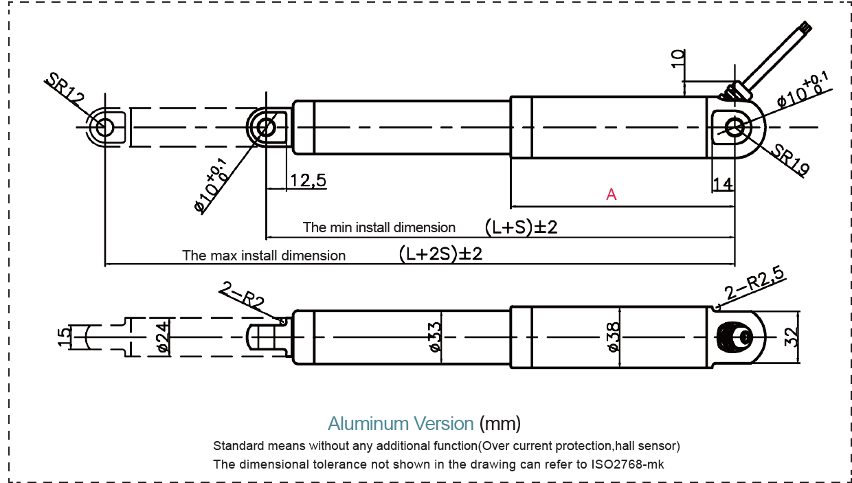 LINACT-SMT38 Aluminum Dimensional Drawing