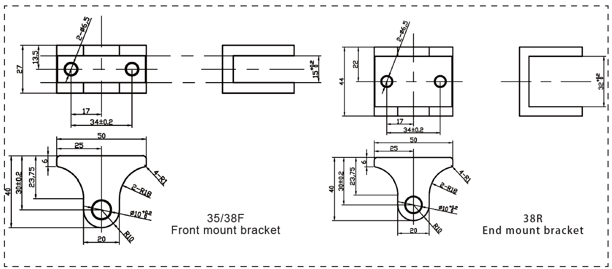 LINACT-SMT38 Mounting Bracket Dimensions