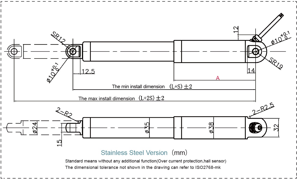 LINACT-SMT38 Stainless Steel Dimensional Drawing