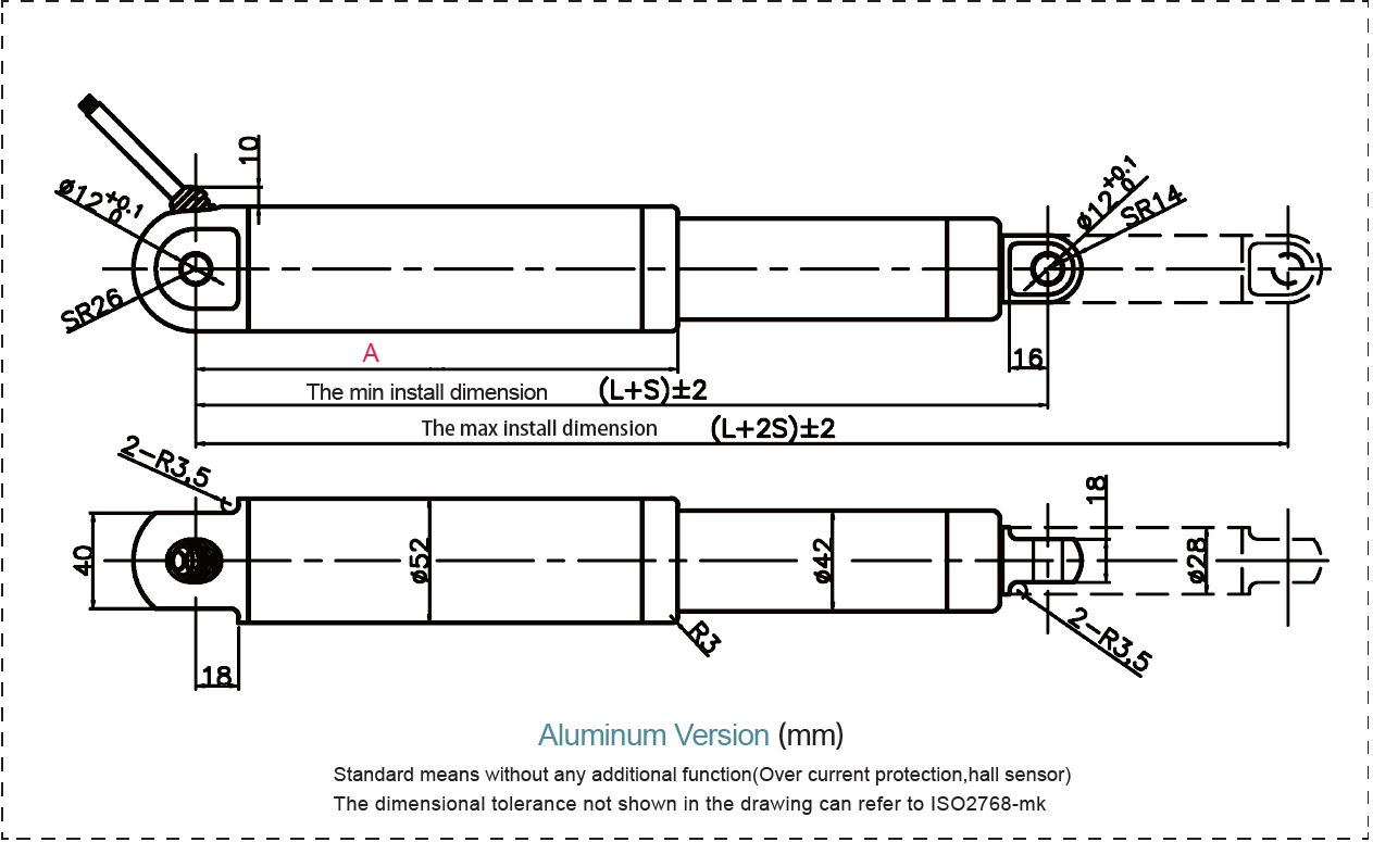LINACT-SMT52 Aluminum Dimensional Drawing