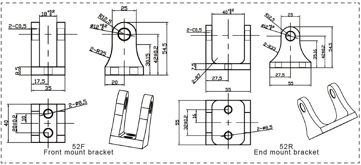 LINACT-SMT52 Mounting Bracket Dimensions