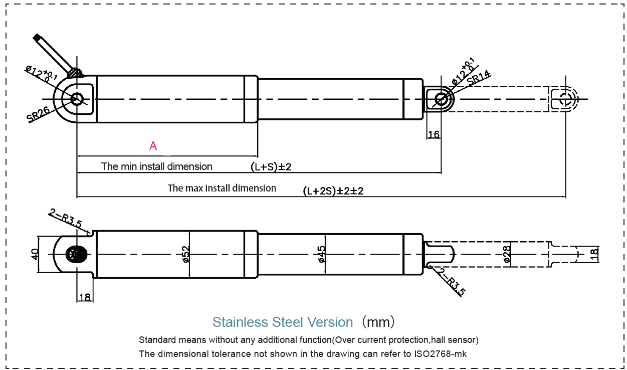 LINACT-SMT52 Stainless Steel Dimensional Drawing
