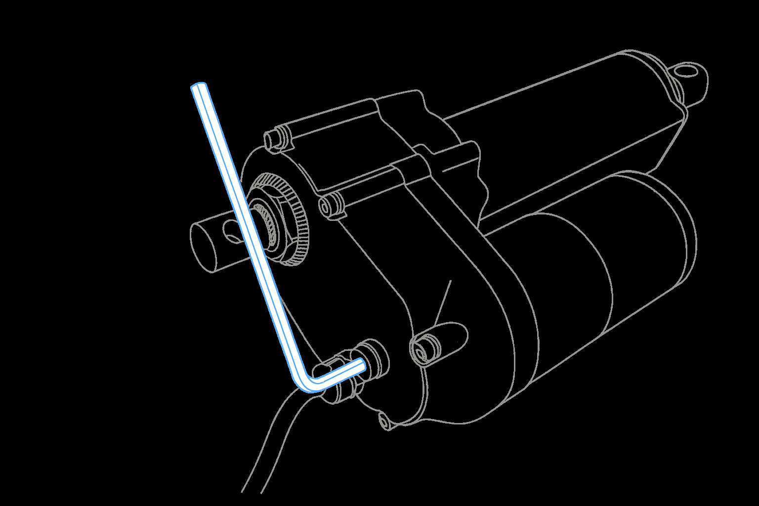 A close-up of the manual override mechanism on the LINACT-33P heavy-duty linear actuator.