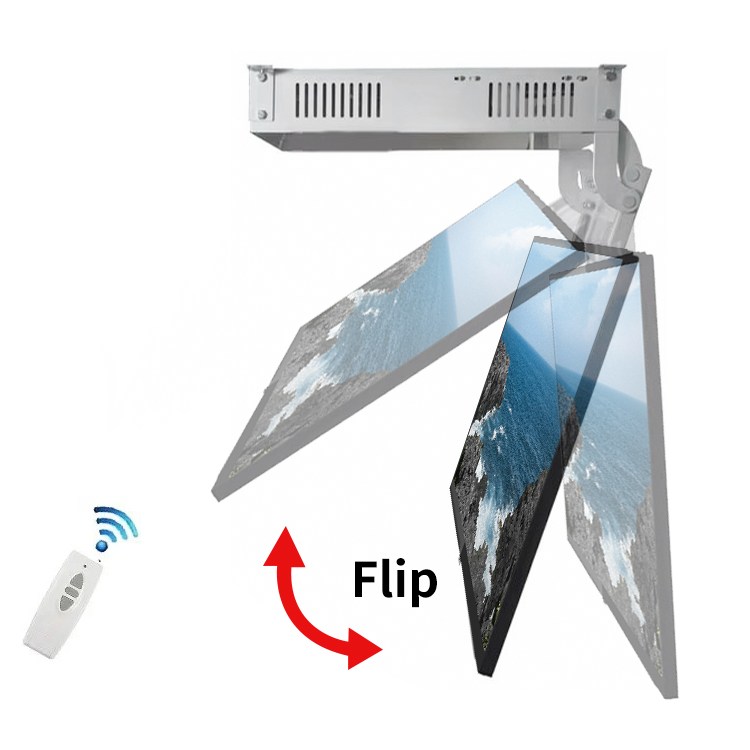 Electric compact flap-down hidden ceiling TV bracket in motion